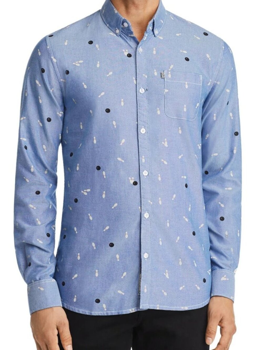 Noize Blue Bowling Pins Printed Button Down Shirt